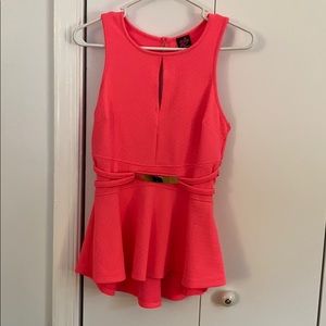 Hot pink Bebe peplum top with attached belt